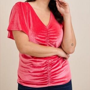 Torrid Velvet Top Womens 2X Shirred Flutter Sleeve‎ Tea Berry Pink